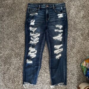 American Eagle Outfitters Women's Ripped Dark Blue Mom Jeans